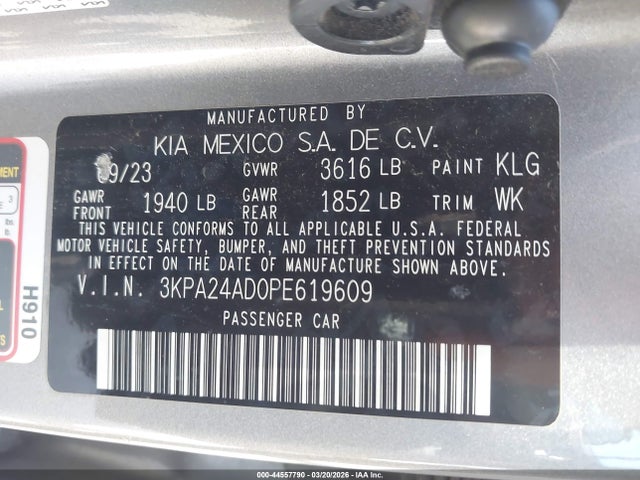 3KPA24AD0PE619609 KIA RIO S