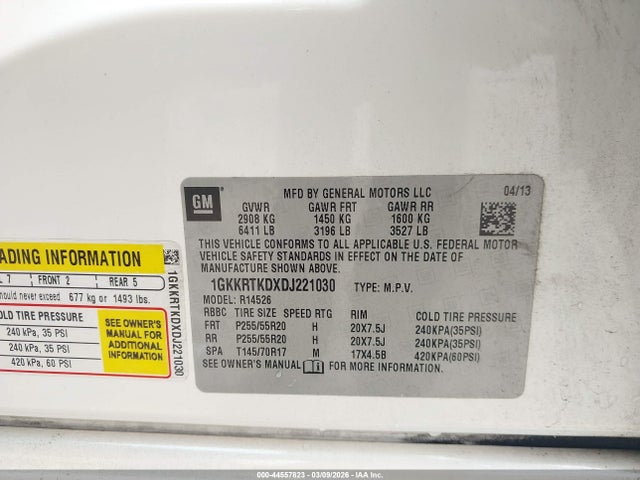 2013 Gmc Acadia Denali მანქანა იყიდება აუქციონზე, vin: 1GKKRTKDXDJ221030, აუქციონის ნომერი: 44557823