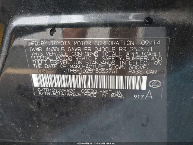 Aukcja sprzedaży 2015 Lexus Is 250, vin: JTHBF1D25F5052761, numer aukcji: 44557832