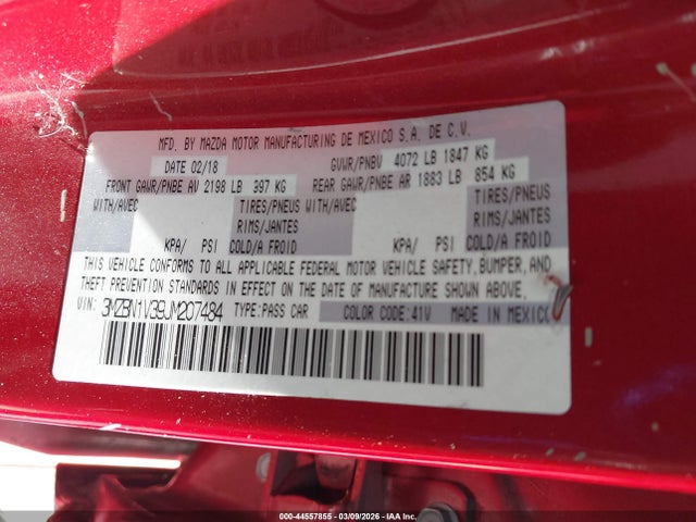 Aukcja sprzedaży 2018 Mazda Mazda3 Touring, vin: 3MZBN1V39JM207484, numer aukcji: 44557855