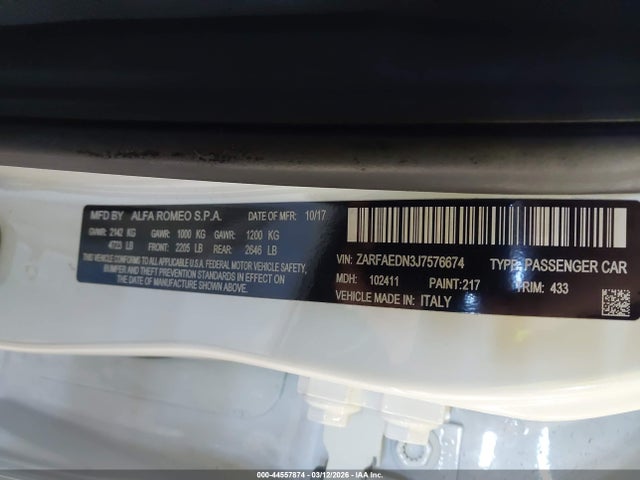 2018 ALFA ROMEO GIULIA ZARFAEDN3J7576674 Photo 8