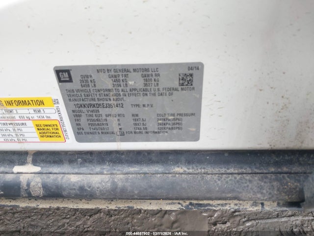44557902 :رقم المزاد ، 1GKKVRKD5EJ351412 vin ، 2014 Gmc Acadia Slt-1 مزاد بيع