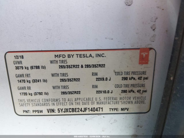 Aukcja sprzedaży 2018 Tesla Model X 100d/75d/p100d, vin: 5YJXCBE24JF140471, numer aukcji: 44557938