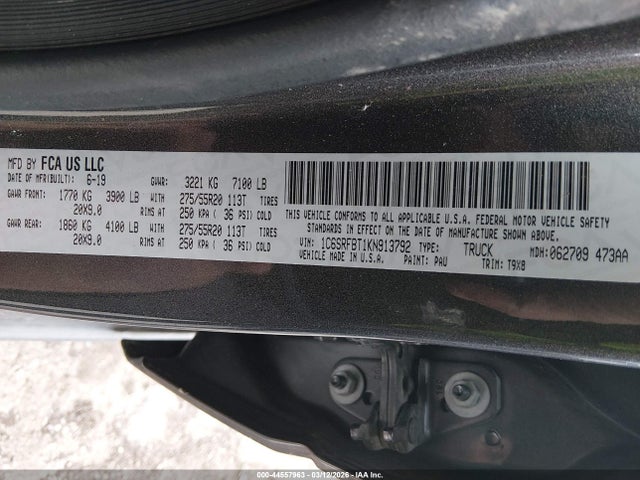 Продаж на аукціоні авто 2019 Ram 1500 Big Horn/lone Star  4x4 6'4 Box, vin: 1C6SRFBT1KN913792, номер лоту: 44557963