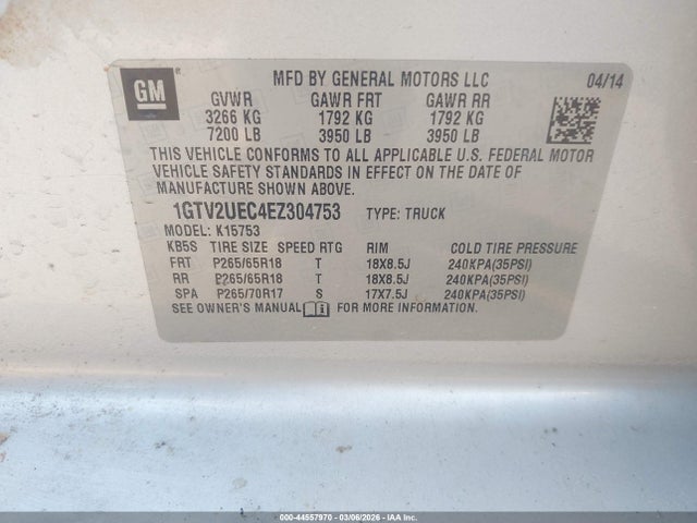 Aukcja sprzedaży 2014 Gmc Sierra 1500 Sle, vin: 1GTV2UEC4EZ304753, numer aukcji: 44557970
