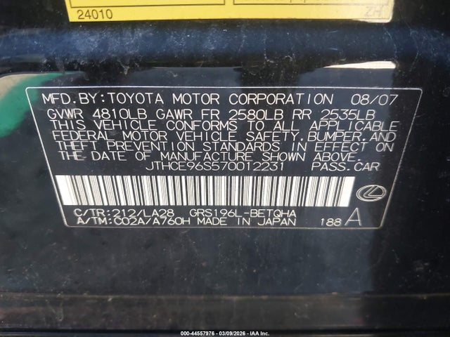 Продаж на аукціоні авто 2007 Lexus Gs 350, vin: JTHCE96S570012231, номер лоту: 44557976