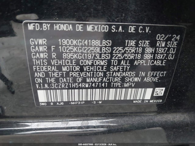 Продажа на аукционе авто 2024 Honda Hr-v 2wd Sport/2wd Sport W/o Bsi, vin: 3CZRZ1H54RM747141, номер лота: 44557999