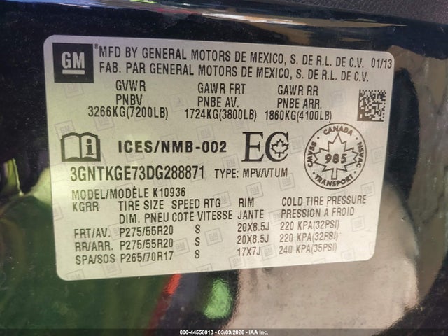 Продаж на аукціоні авто 2013 Chevrolet Avalanche Ltz, vin: 3GNTKGE73DG288871, номер лоту: 44558013