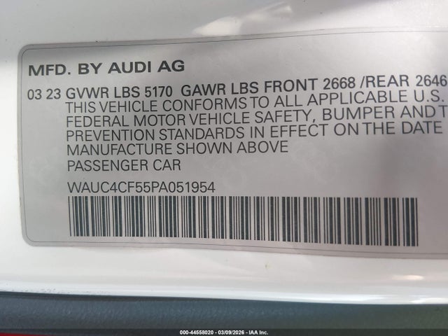 44558020 :رقم المزاد ، WAUC4CF55PA051954 vin ، 2023 Audi S5 Sportback Premium Plus Tfsi Quattro Tiptronic مزاد بيع