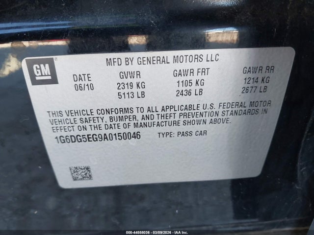 44558036 :رقم المزاد ، 1G6DG5EG9A0150046 vin ، 2010 Cadillac Cts Luxury مزاد بيع