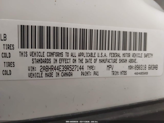 44558038 :رقم المزاد ، 2A8HR44E39R527144 vin ، 2009 Chrysler Town & Country Lx مزاد بيع