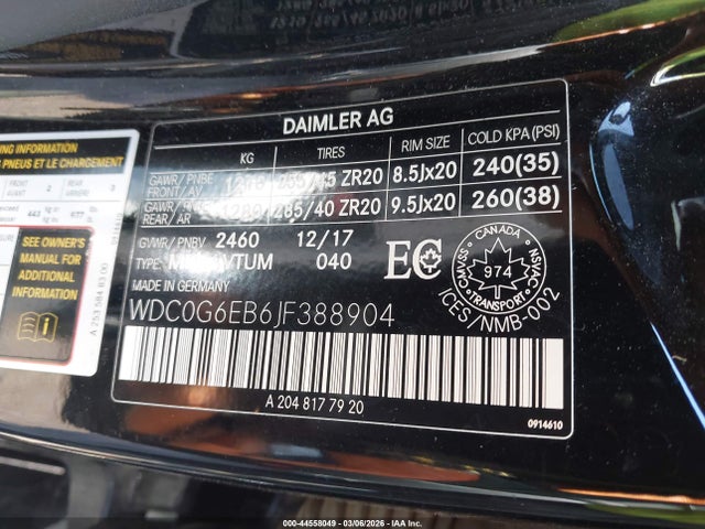 Продаж на аукціоні авто 2018 Mercedes-benz Amg Glc 43 4matic, vin: WDC0G6EB6JF388904, номер лоту: 44558049