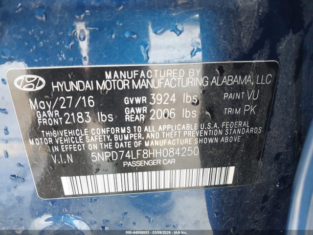 Продаж на аукціоні авто 2017 Hyundai Elantra Se, vin: 5NPD74LF8HH084250, номер лоту: 44558053