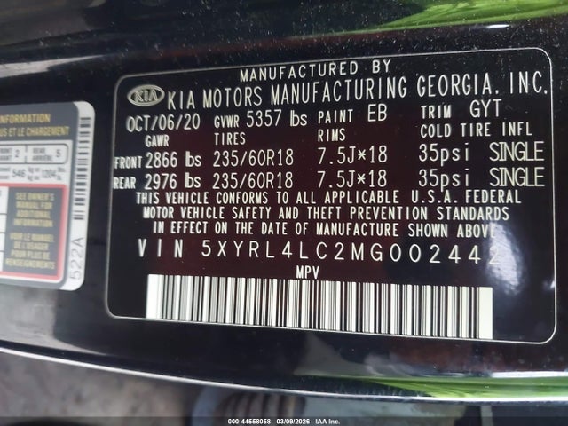 5XYRL4LC2MG002442 KIA SORENTO S