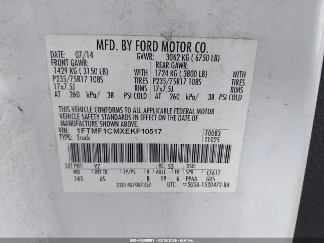 Ford F-150 Xl 2014 1FTMF1CMXEKF10517 Image 9
