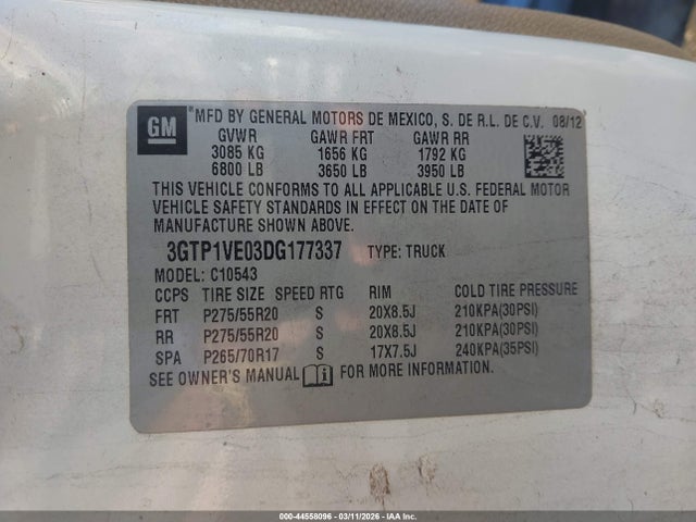 Aukcja sprzedaży 2013 Gmc Sierra 1500 Sle, vin: 3GTP1VE03DG177337, numer aukcji: 44558096