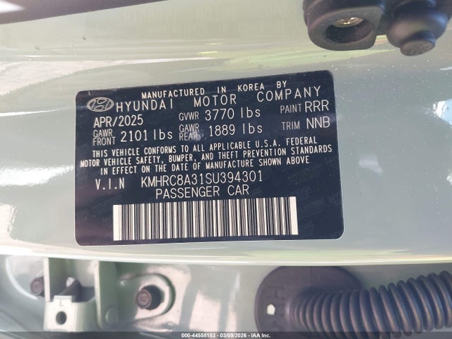 44558153 :رقم المزاد ، KMHRC8A31SU394301 vin ، 2025 Hyundai Venue Limited مزاد بيع