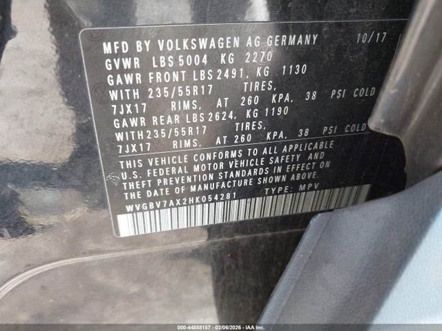 WVGBV7AX2HK054281 Volkswagen Tiguan 2.0t/2.0t S