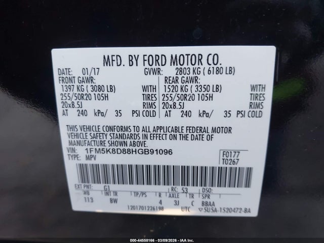 2017 Ford Explorer Xlt მანქანა იყიდება აუქციონზე, vin: 1FM5K8D88HGB91096, აუქციონის ნომერი: 44558166
