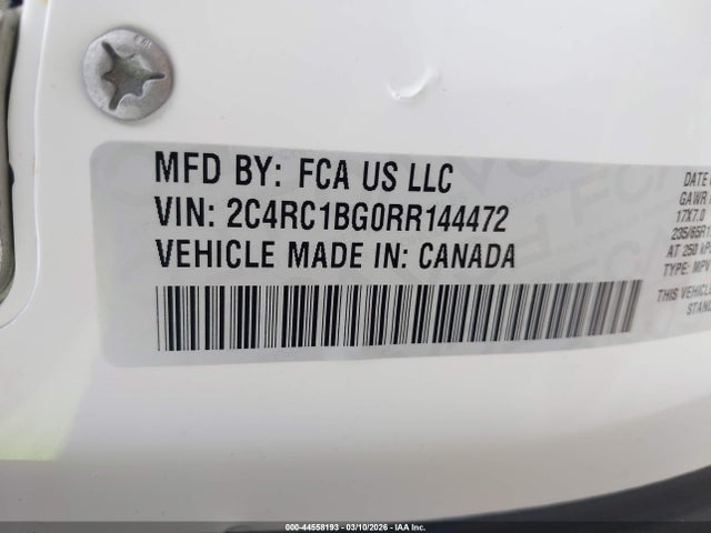 Продаж на аукціоні авто 2024 Chrysler Pacifica Touring L, vin: 2C4RC1BG0RR144472, номер лоту: 44558193