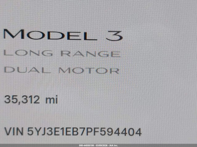 Продаж на аукціоні авто 2023 Tesla Model 3 Long Range Dual Motor All-wheel Drive, vin: 5YJ3E1EB7PF594404, номер лоту: 44558199