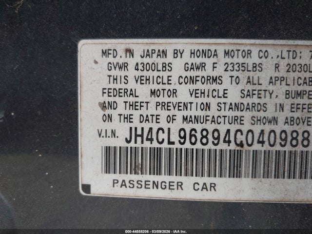 Aukcja sprzedaży 2004 Acura Tsx, vin: JH4CL96894C040988, numer aukcji: 44558206
