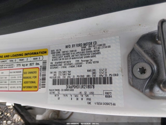 Ford FUSION SE 2018 3FA6P0HD1JR218078 Image 9