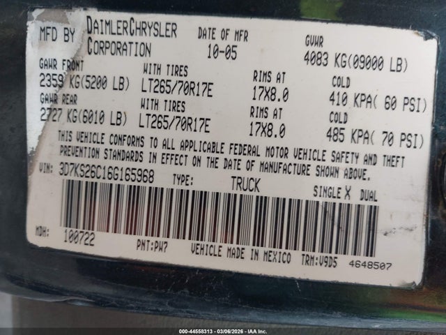 2006 DODGE RAM 2500 3D7KS26C16G165968 Photo 8