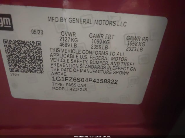 1G1FZ6S04P4158322 Chevrolet Bolt Euv Fwd Premier