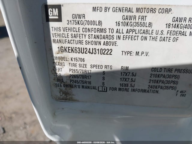 2004 Gmc Yukon Denali მანქანა იყიდება აუქციონზე, vin: 1GKEK63U24J310222, აუქციონის ნომერი: 44558359