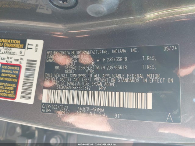 5TDKARAH3RS531542 Toyota Highlander Hybrid Xle
