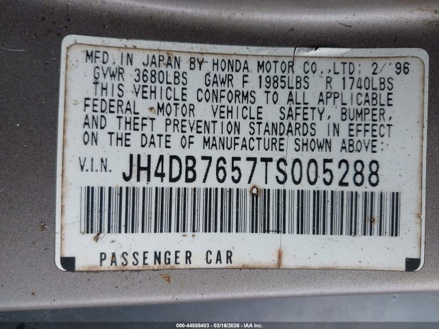 44558403 :رقم المزاد ، JH4DB7657TS005288 vin ، 1996 Acura Integra Ls مزاد بيع