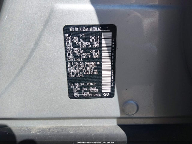 Aukcja sprzedaży 2020 Infiniti Qx80 Luxe, vin: JN8AZ2NF1L9704747, numer aukcji: 44558415