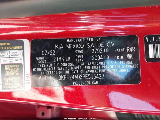 Aukcja sprzedaży 2023 Kia Forte Lxs, vin: 3KPF24AD3PE515427, numer aukcji: 44558456