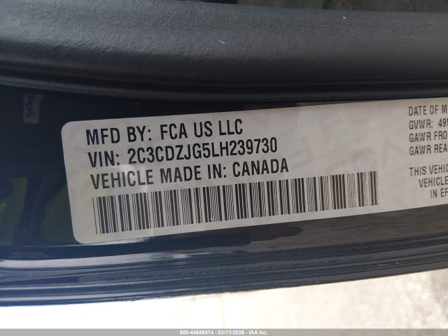44558474 :رقم المزاد ، 2C3CDZJG5LH239730 vin ، 2020 Dodge Challenger Gt مزاد بيع
