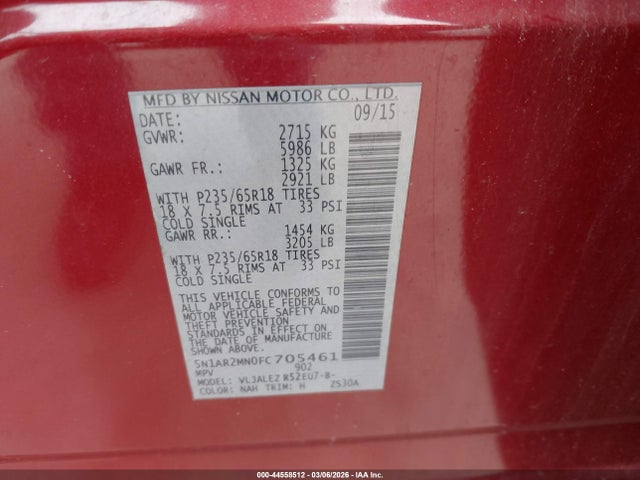 Nissan Pathfinder Sv 2015 5N1AR2MN0FC705461 Image 9