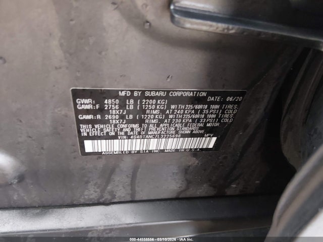 Aukcja sprzedaży 2020 Subaru Outback Limited, vin: 4S4BTANC7L3225698, numer aukcji: 44558556