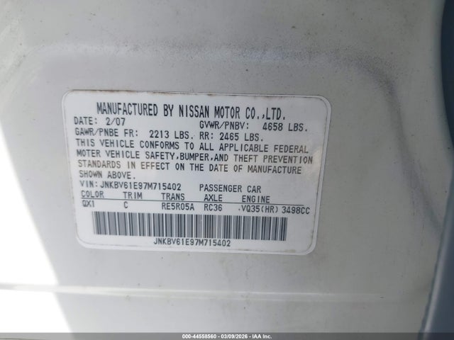Продаж на аукціоні авто 2007 Infiniti G35 Journey, vin: JNKBV61E97M715402, номер лоту: 44558560