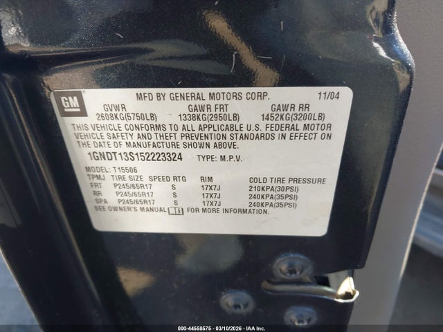 2005 CHEVROLET TRAILBLAZER 1GNDT13S152223324 Photo 8