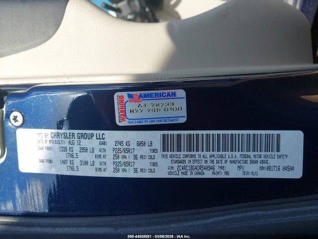 Продажа на аукционе авто 2013 Chrysler Town & Country Touring, vin: 2C4RC1BG4DR540946, номер лота: 44558581