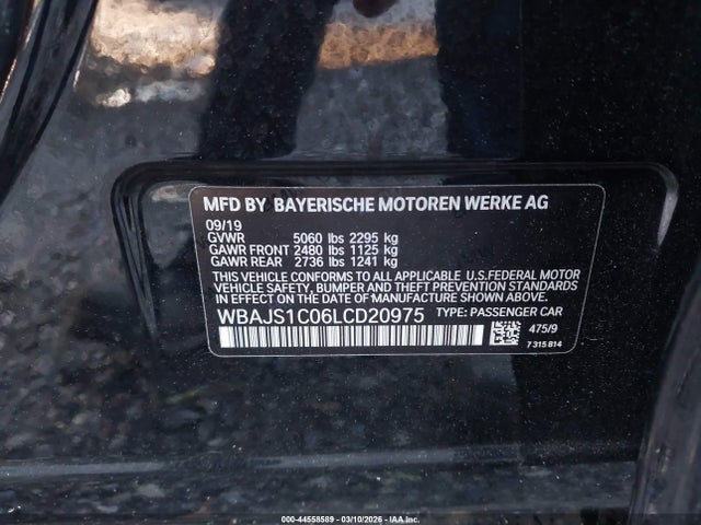 2020 Bmw 540i მანქანა იყიდება აუქციონზე, vin: WBAJS1C06LCD20975, აუქციონის ნომერი: 44558589
