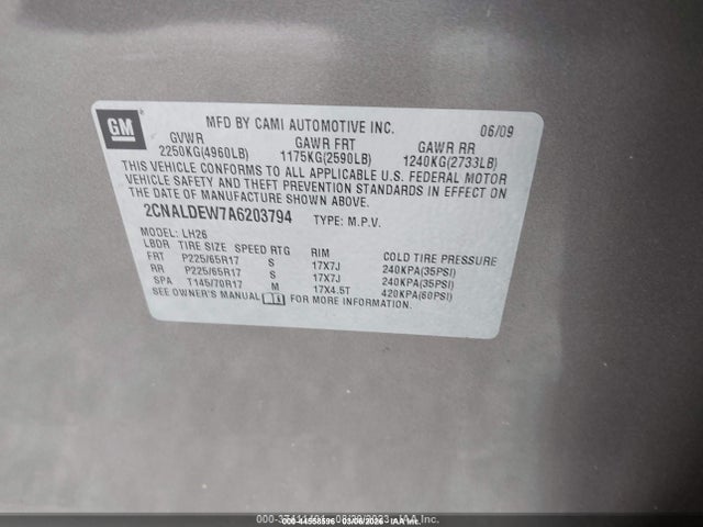 Aukcja sprzedaży 2010 Chevrolet Equinox Lt, vin: 2CNALDEW7A6203794, numer aukcji: 44558596