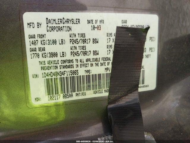 2004 DODGE DURANGO 1D4HD48N34F115065 Photo 8