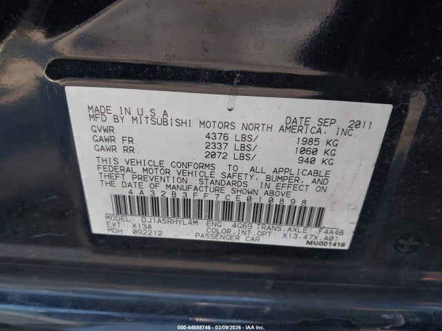 2012 MITSUBISHI GALANT 4A32B3FF7CE010898 Photo 8