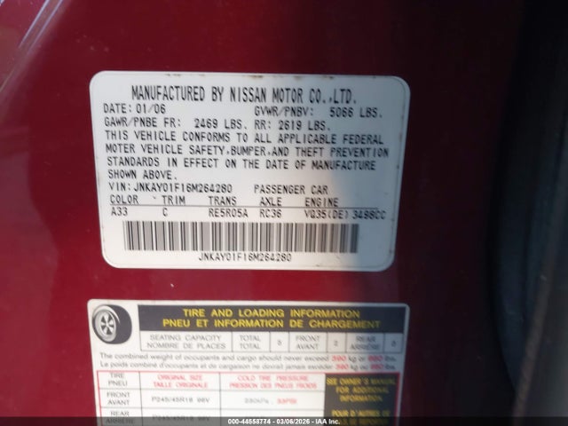 Aukcja sprzedaży 2006 Infiniti M35x, vin: JNKAY01F16M264280, numer aukcji: 44558774