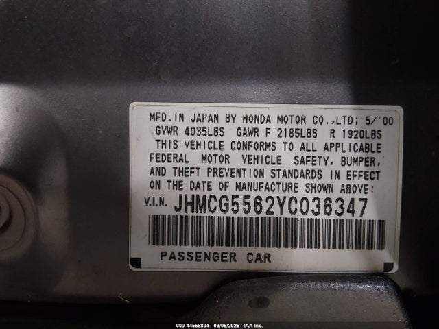 2000 HONDA ACCORD JHMCG5562YC036347 Photo 8