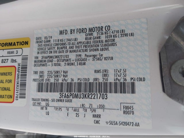 2019 FORD FUSION HYBRID 3FA6P0MU3KR221703 Photo 8