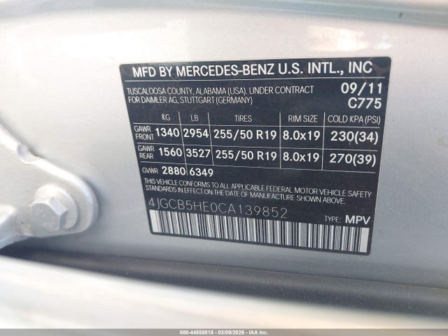 Aukcja sprzedaży 2012 Mercedes-benz R 350 4matic, vin: 4JGCB5HE0CA139852, numer aukcji: 44558818