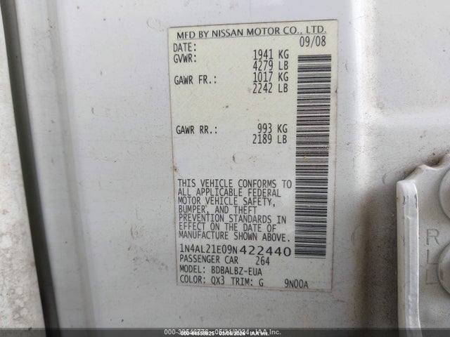 Aukcja sprzedaży 2009 Nissan Altima 2.5 S, vin: 1N4AL21E09N422440, numer aukcji: 44558825