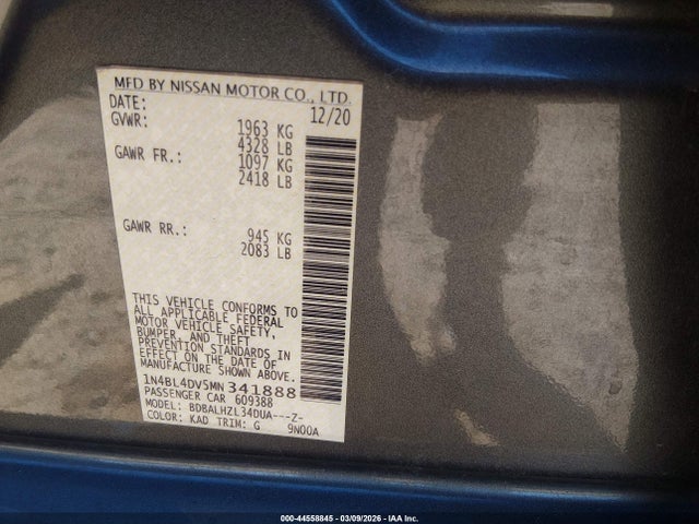 Продаж на аукціоні авто 2021 Nissan Altima Sv Fwd, vin: 1N4BL4DV5MN341888, номер лоту: 44558845